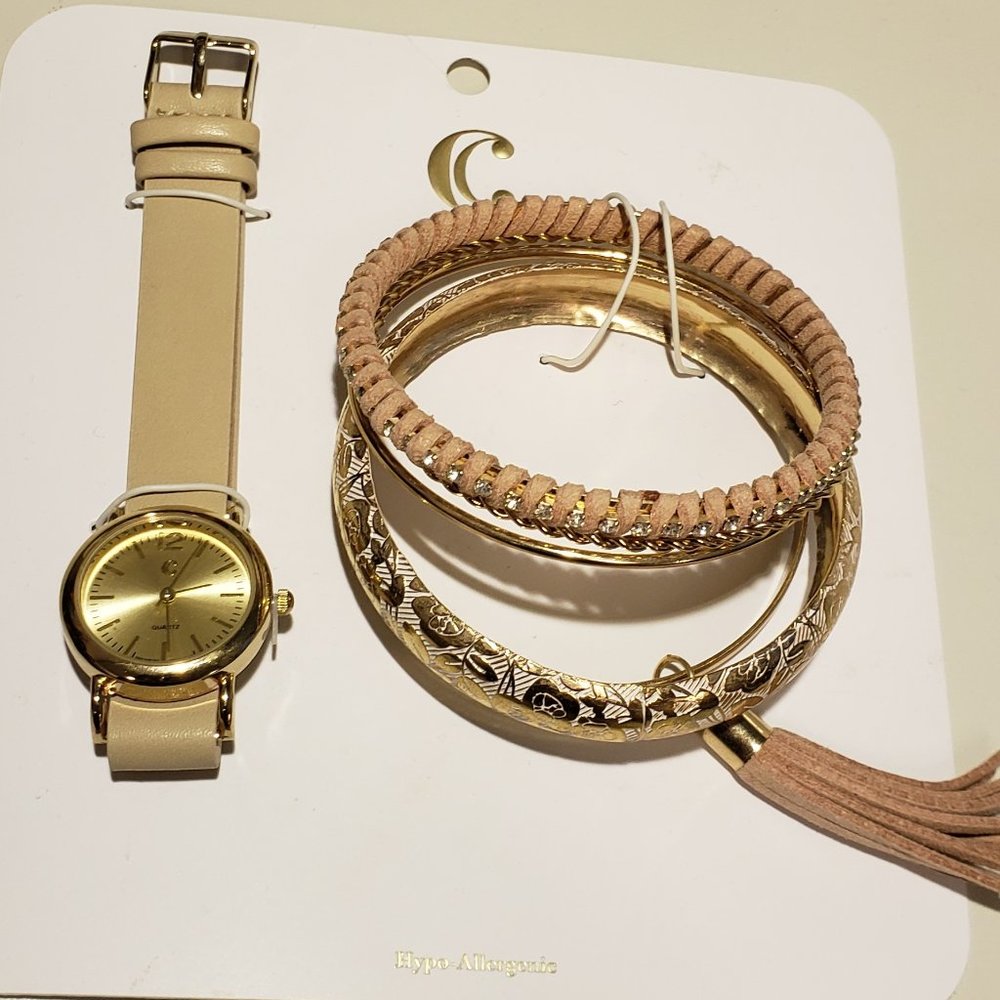 Charming Charlie goldtone Watch & Bracelet Giftset